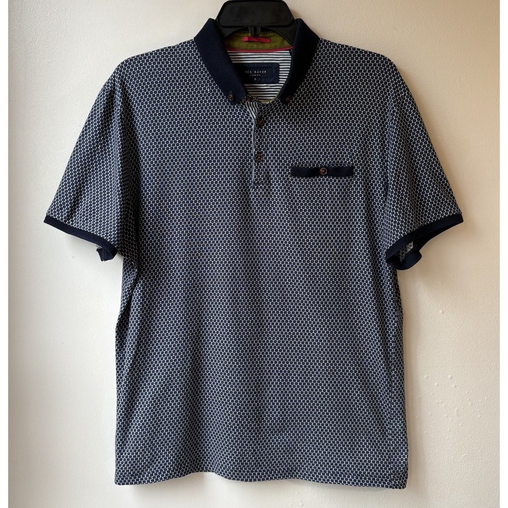 Ted Baker London Men's Karmex Spotted Polo Size 5 Blue Old Money Designer